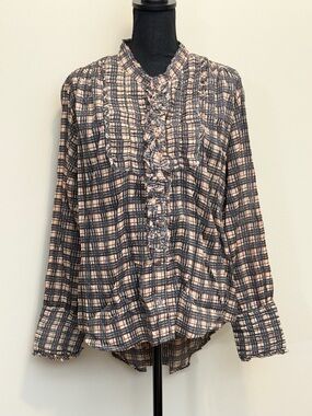 Free People FP One Plaid Miles Tuxedo Tunic Shirt Women M Boho Victorian Cottage